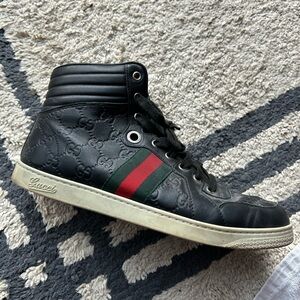 Gucci Black High-Top Sneaker with Green and Red Web Stripe